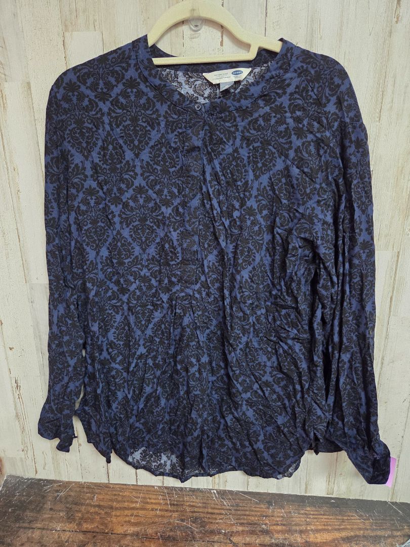 NAVY/BLACK OLD NAVY PRINTED BUTTON TOP, LADIES XL