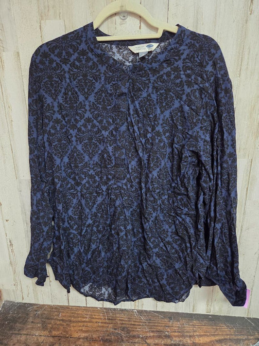 NAVY/BLACK OLD NAVY PRINTED BUTTON TOP, LADIES XL