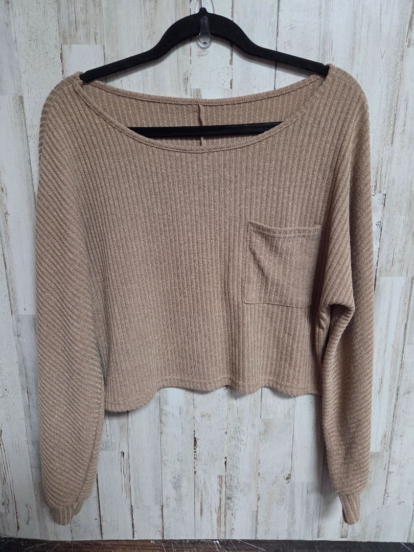 brown  ribbed pocket crop sweater, LADIES S