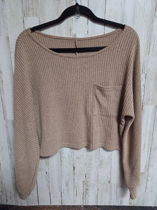 brown  ribbed pocket crop sweater, LADIES S