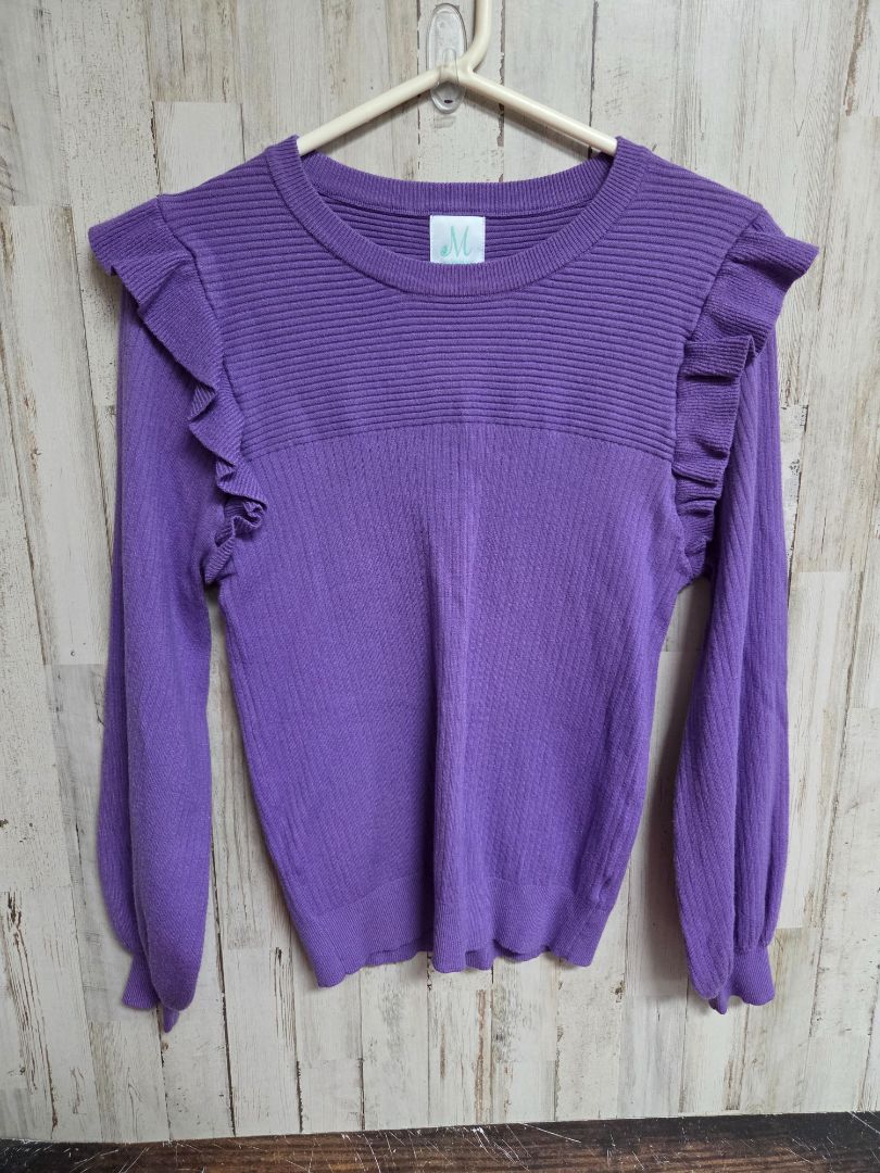 purple shop the mint ribbed ruffle sweater, LADIES L