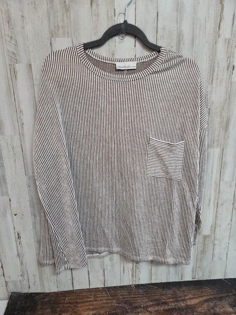 brown zenana ribbed pocket top, LADIES L/XL