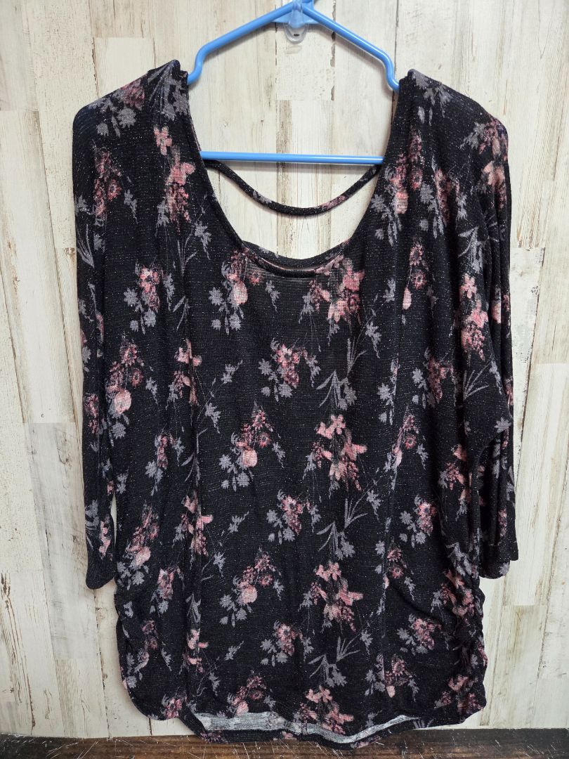 black faded glory sparkly floral top, LADIES 2X