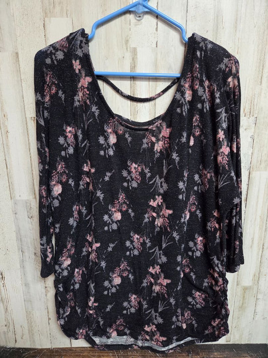 black faded glory sparkly floral top, LADIES 2X