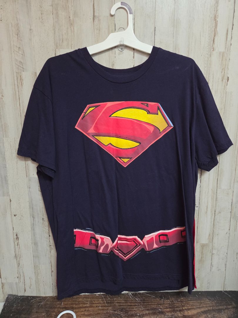 navy superman tee with removable cape, LADIES 2X