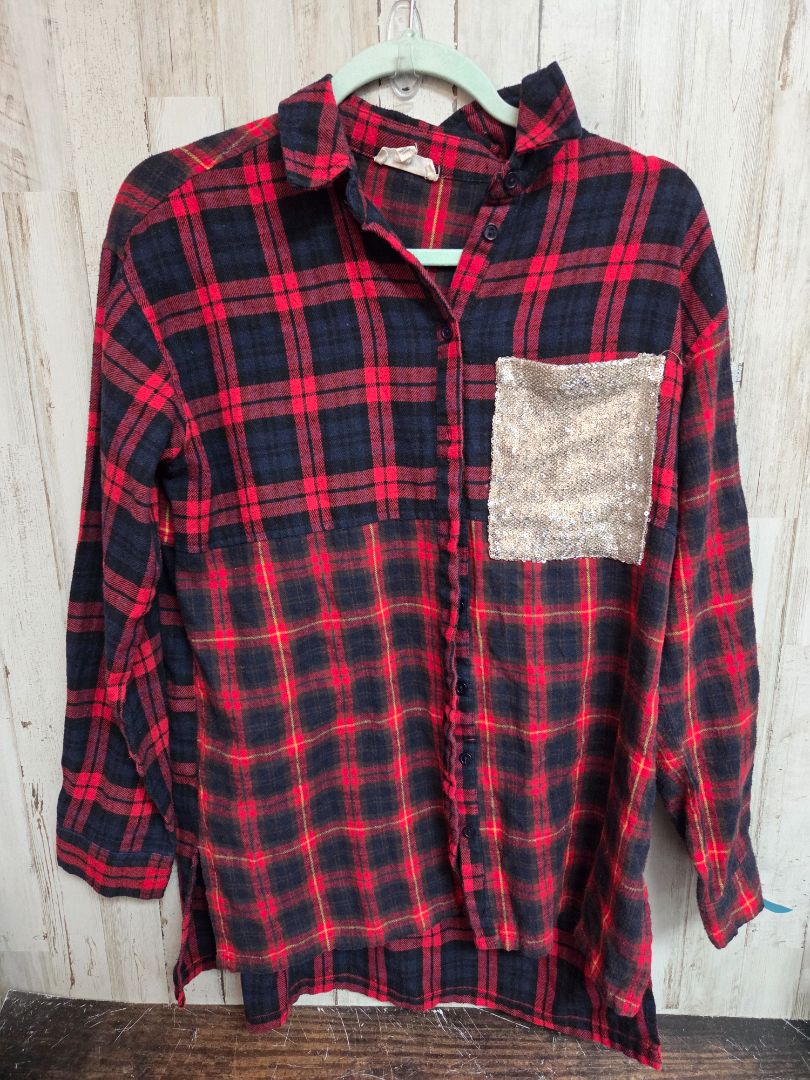 RED ENTRO SEQUIN POCKET BUTTON TOP, LADIES M