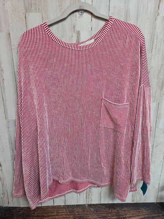 RED/WHITE ZENANA STRIPE POCKET TOP, LADIES 2X/3X