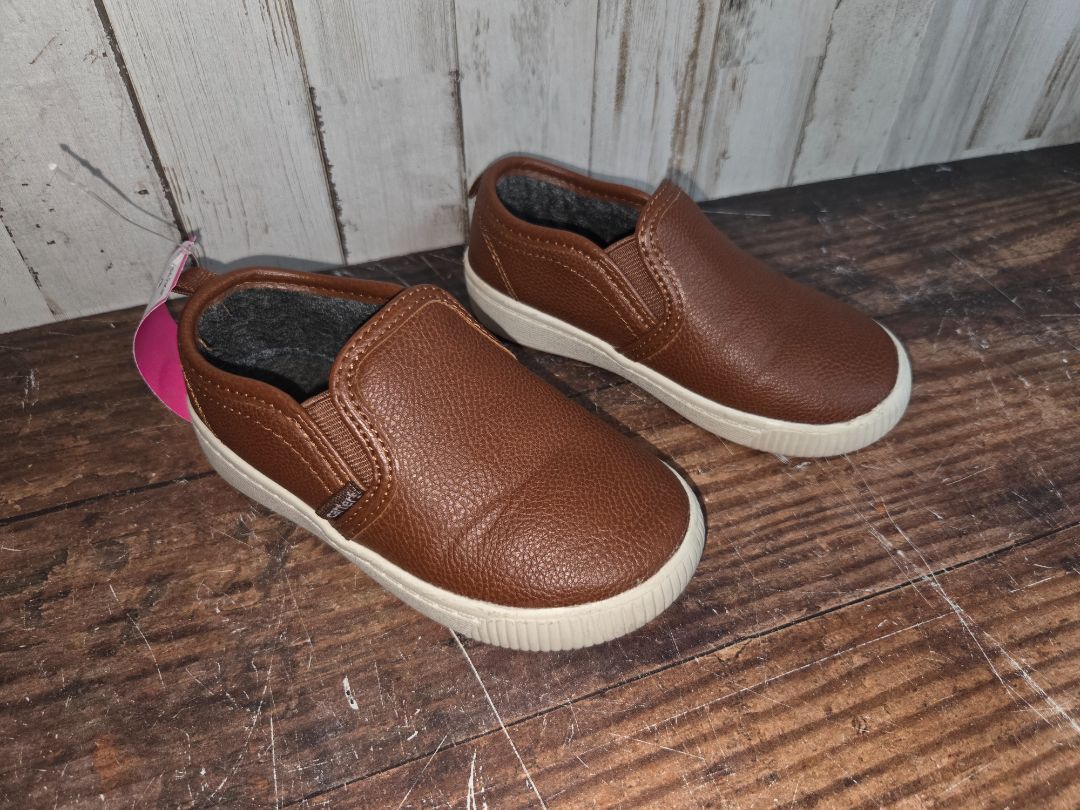 BROWN CARTER LEATHER SLIP ONS, SHOES 8
