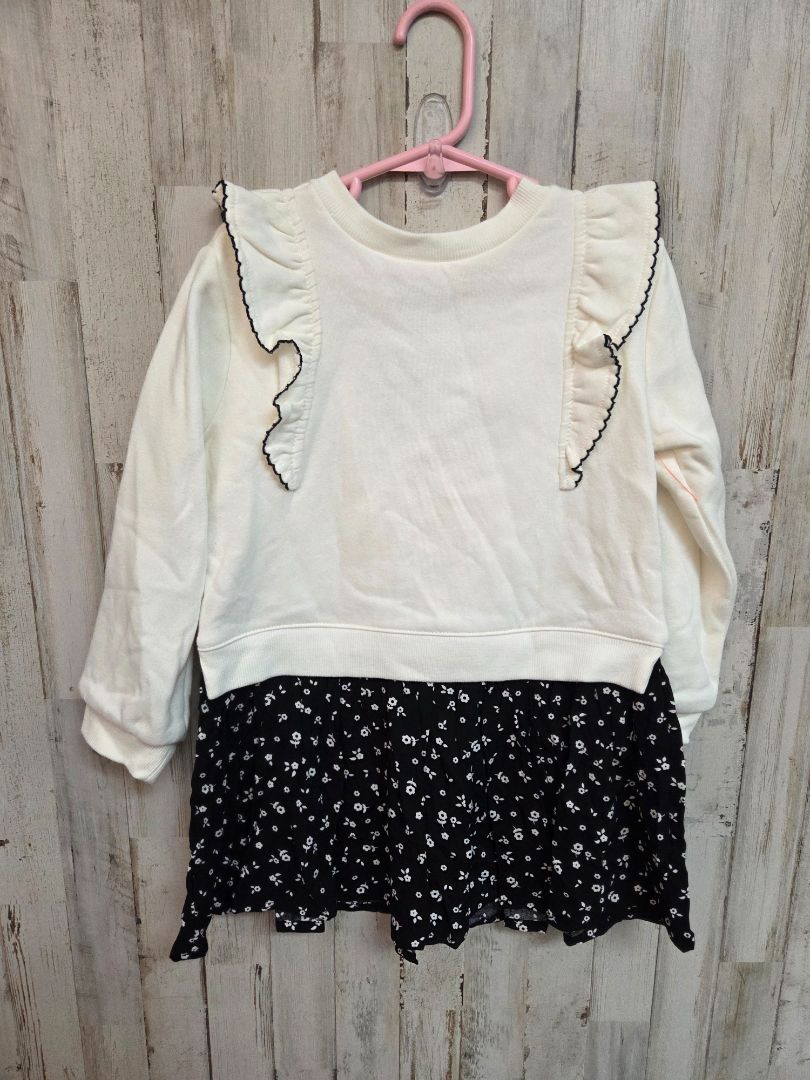 WHITE/BLACK WONDER NATION FLORAL RUFFLE DRESS, GIRL 4T