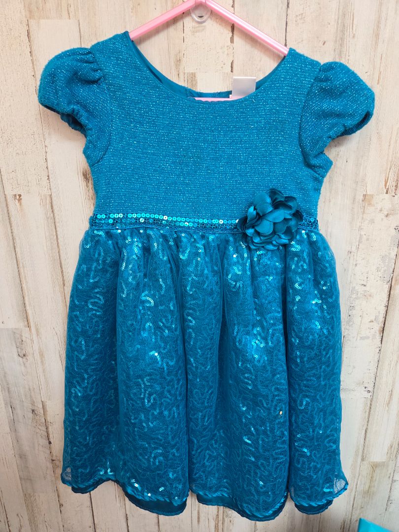BLUE YOUNGLAND SEQUIN FLOWER DRESS, GIRL 5T