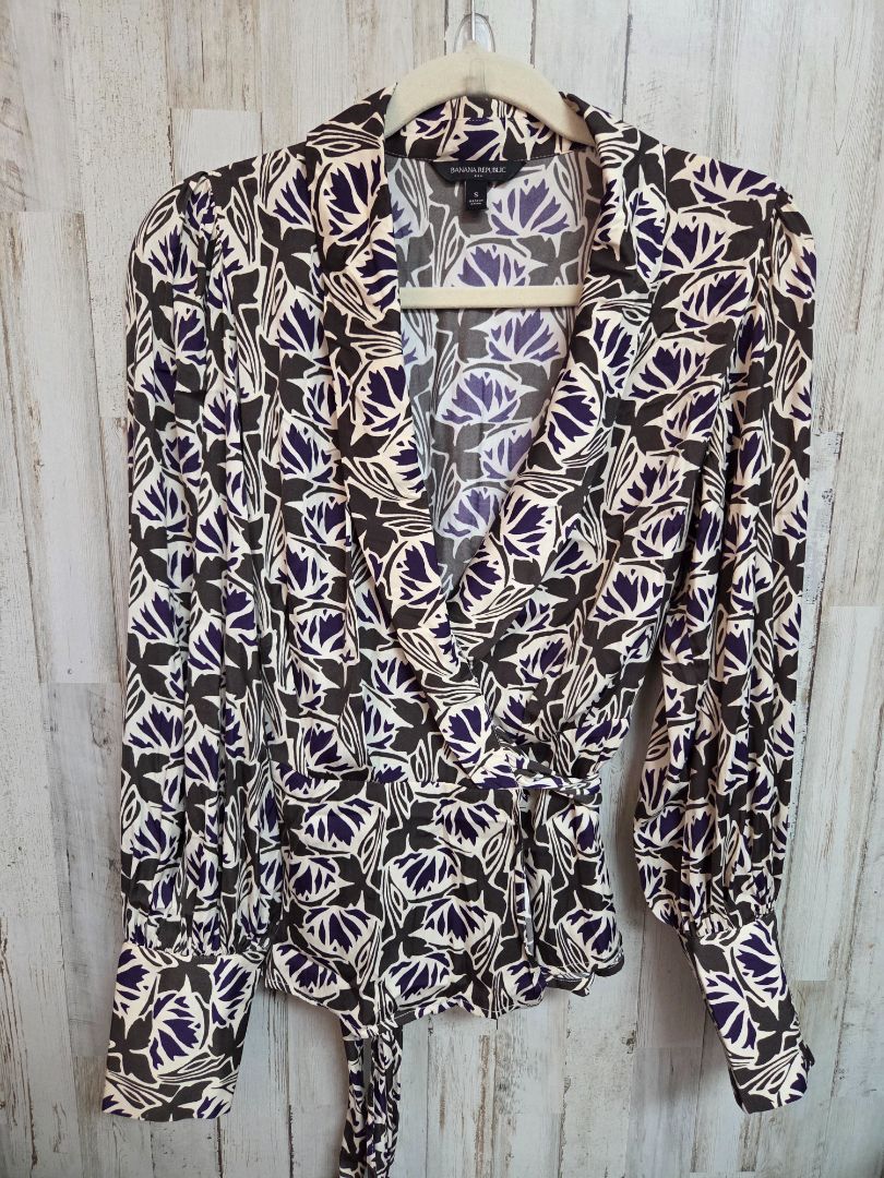 OLIVE BANANA REPUBLIC FLORAL WRAP BLOUSE, LADIES S