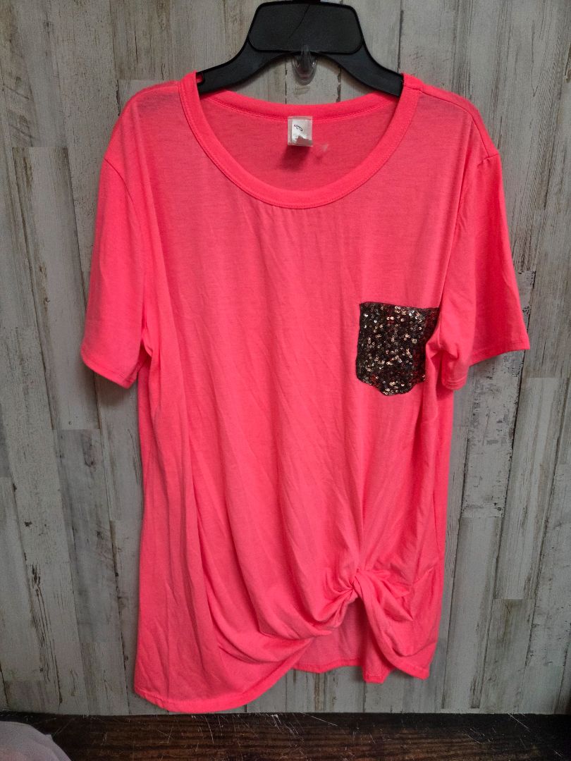 HOT PINK LOVELY J SEQUIN POCKET TEE, LADIES L