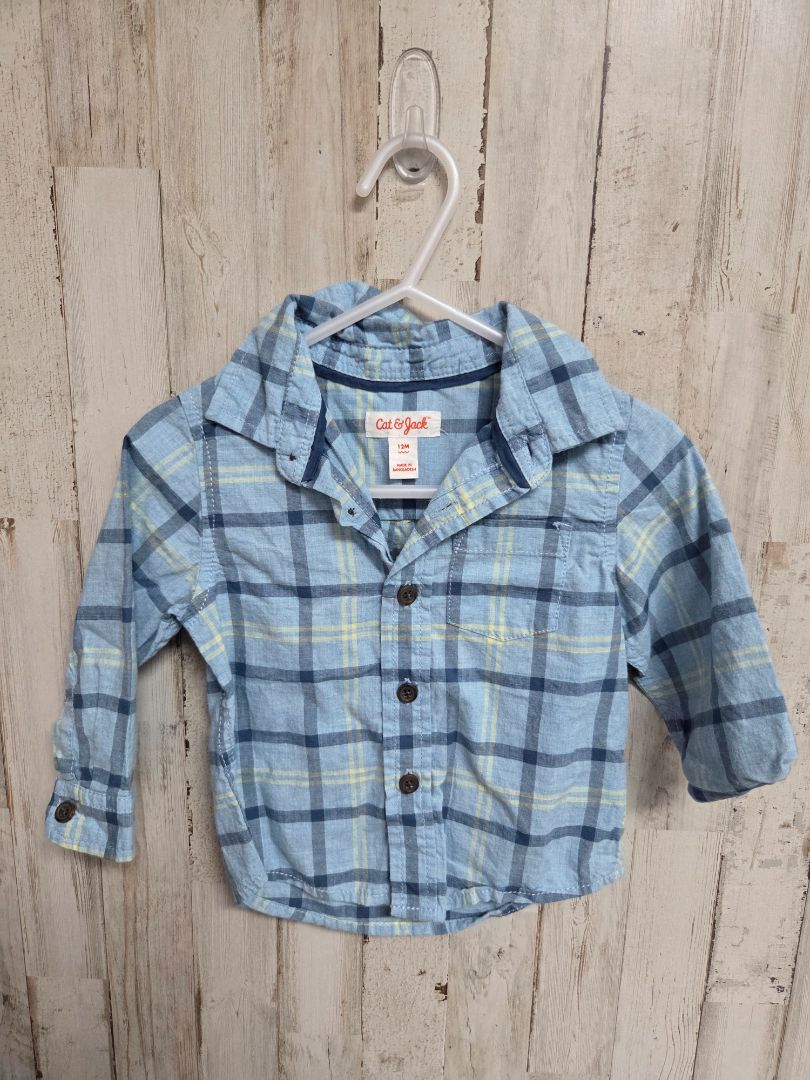 Blue Cat & Jack Plaid button up, Boy 12m