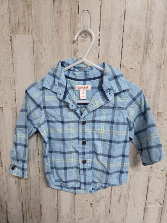 Blue Cat & Jack Plaid button up, Boy 12m