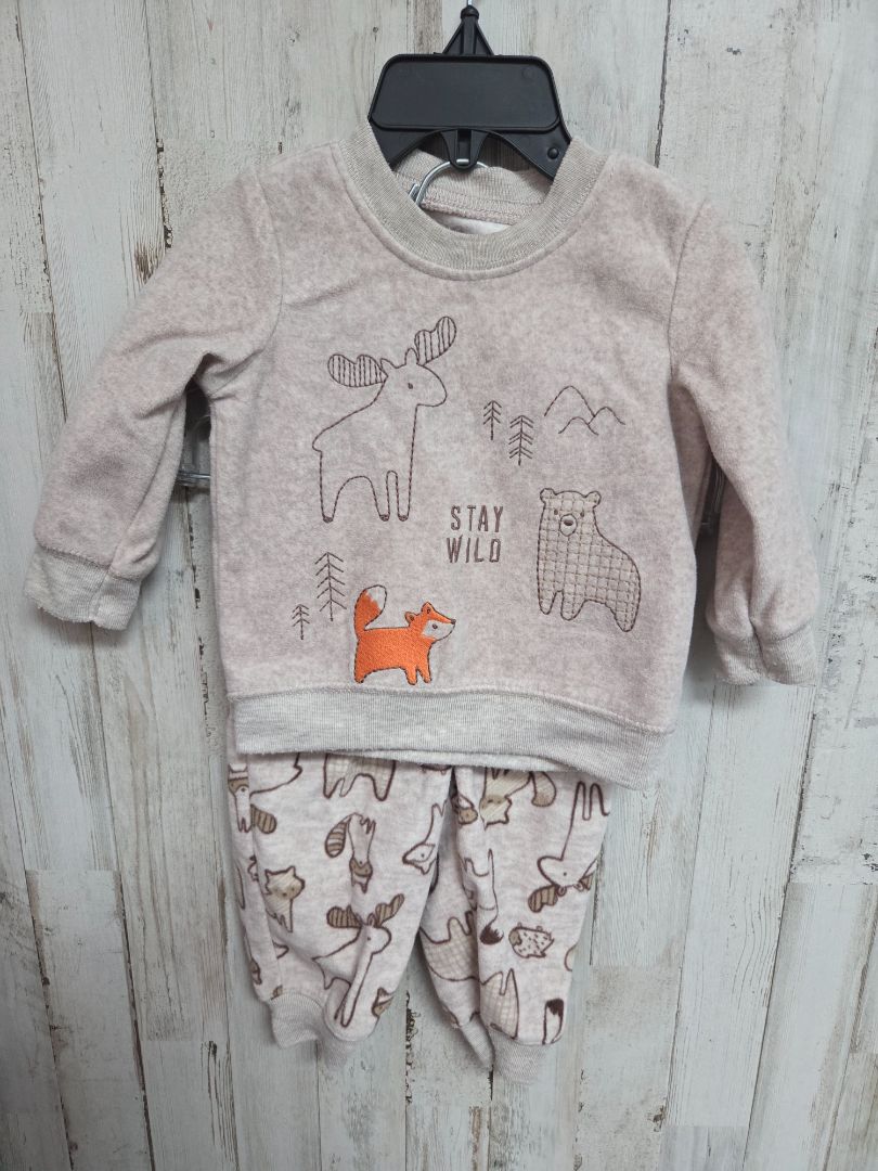 TAN CHILD OF MINE FLEECE WOODLAND SET, BOY 3-6M