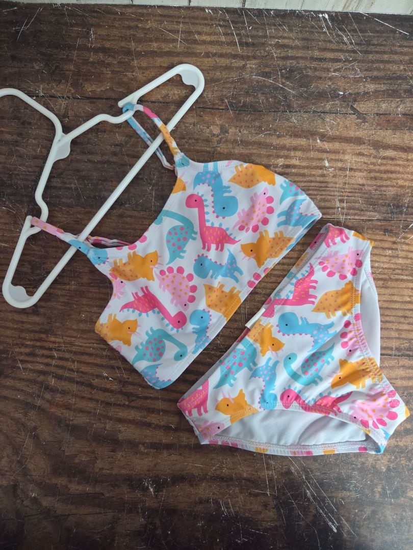 WHITE SHEIN DINO BIKINI, GIRL 4T