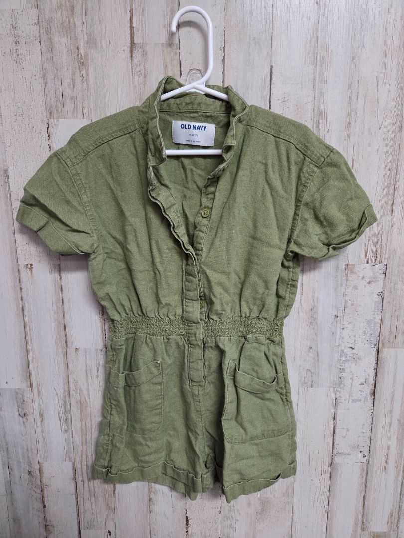 OLIVE OLD NAVY BUTTON UP ROMPER, GIRL 6-7