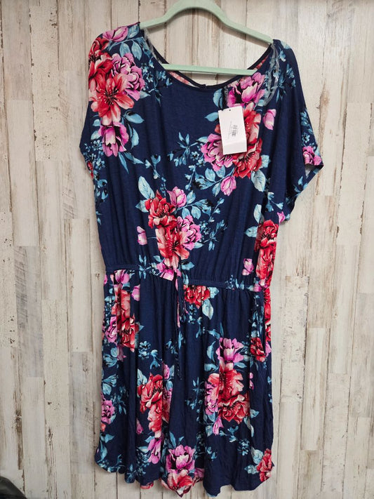 NAVY GLITZY GIRLZ NEW FLORAL ROMPER, LADIES 3X