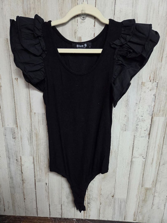 Black Blue B Ribbed ruffle top, Ladies S