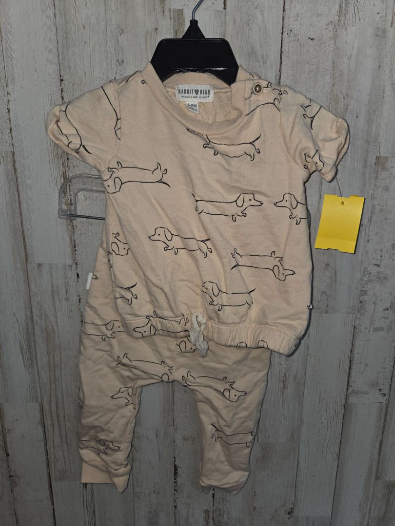 tan Rabbit bear Dachshund 2pc set, Boy 6-9M