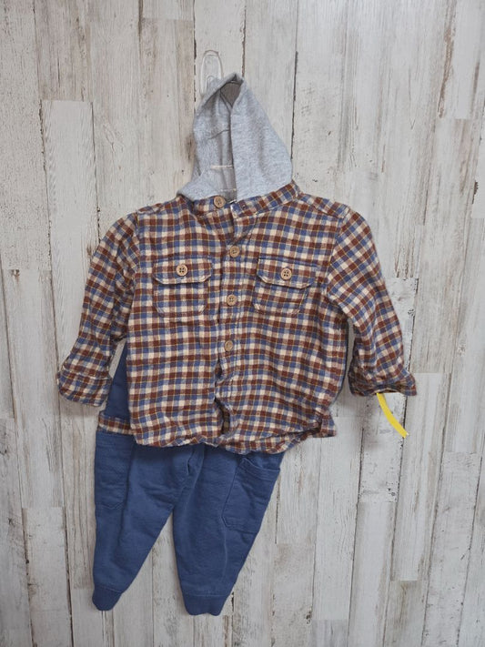 Tan Carters Plaid hooded 2pc set, Boy 12M