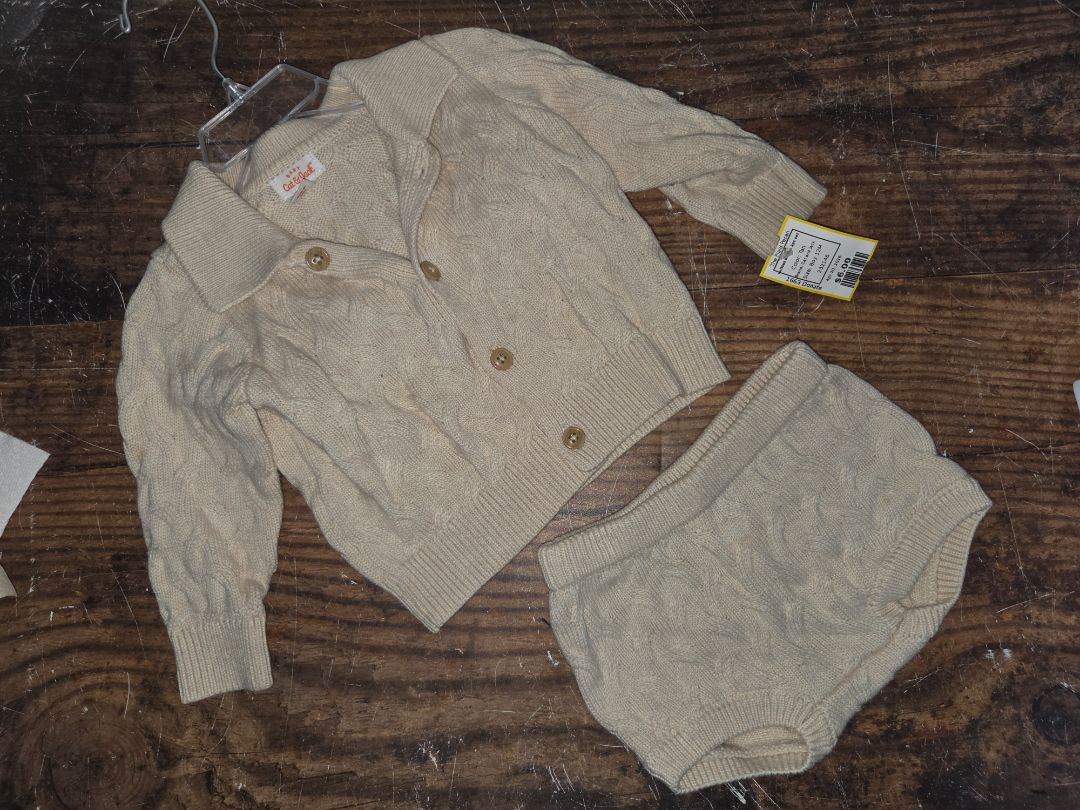 Tan Cat and Jack Knitted button 2pc set, Boy 12M