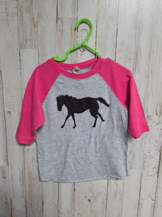 grey/pink rabbit skins horse raglan tee, girl 3t