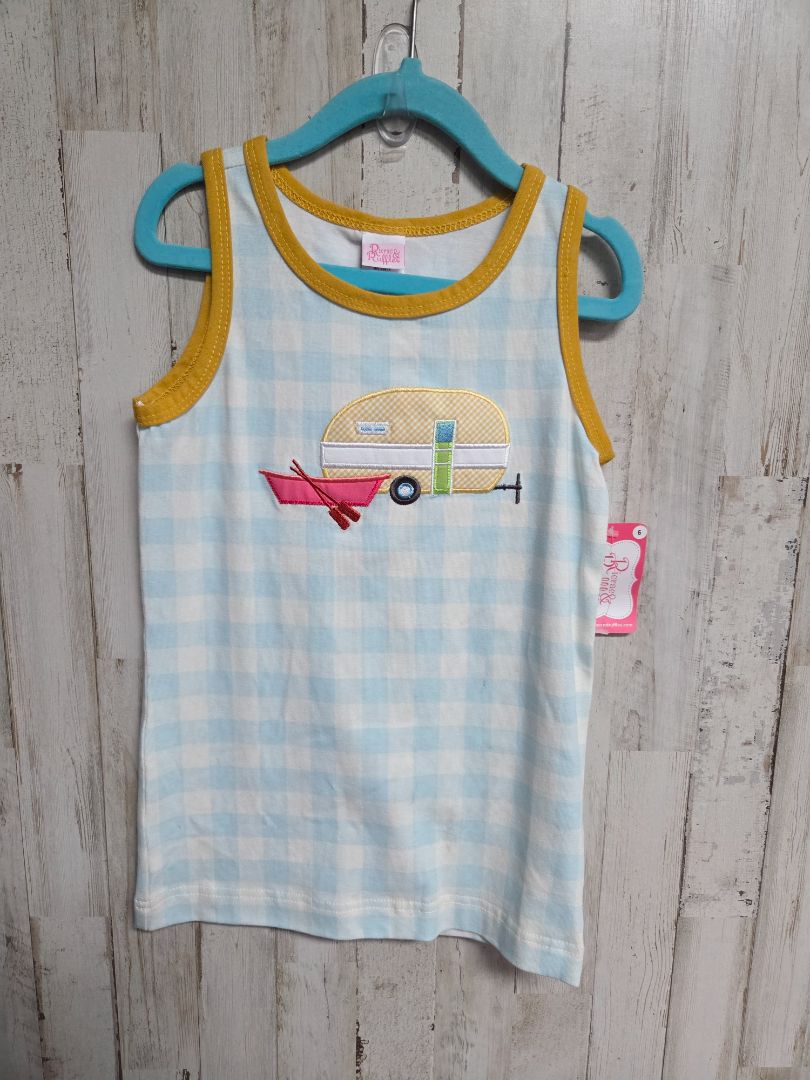 blue Ricrac & Ruffle NEW camper tunic, girl 6