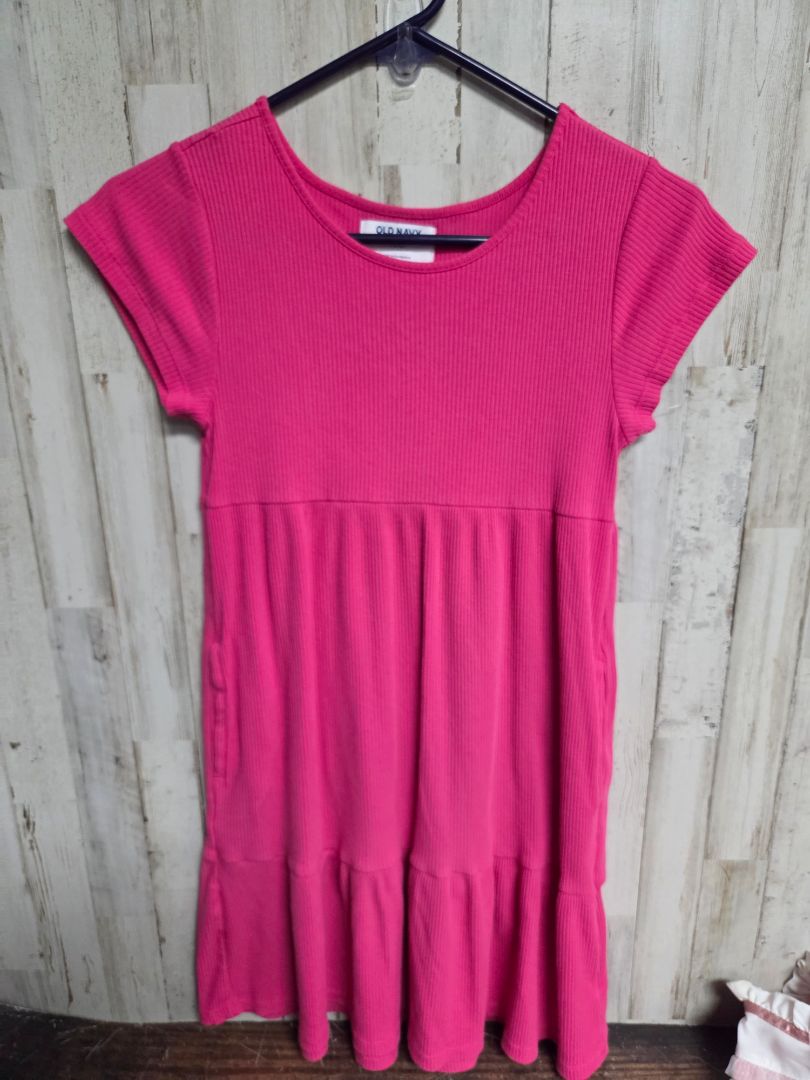 pink old navy ribbed tier dress, girl 10-12