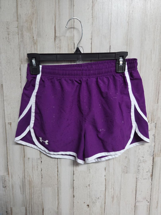 purple under armour speckled logo shorts, girl 16