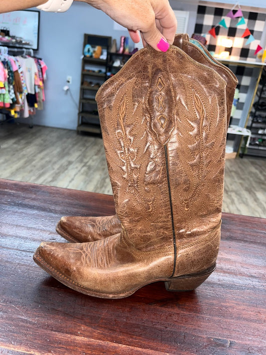 BROWN CORAL VINTAGE LEATHER COWGIRL BOOTS, SHOES A6.5