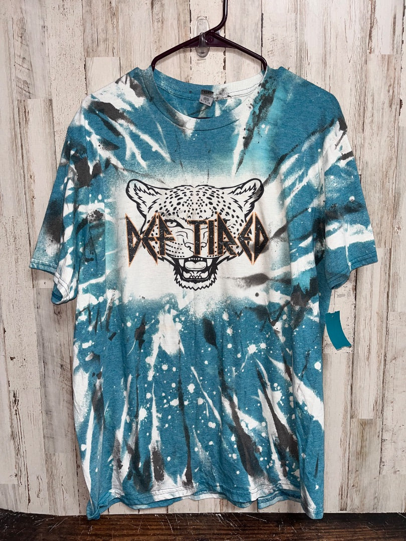 TEAL/WHITE GILDAN DEF TIRED DYE TEE, LADIES XL