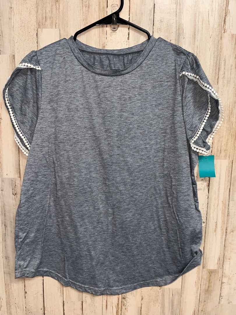 HEATHER BLUE SHEIN LACE TRIM RUFFLE SLEEVE TEE, LADIES XL