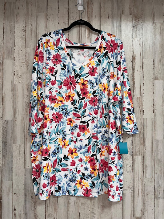 PINK WOMAN WITHIN FLORAL COTTON V NECK 26/28, LADIES 2X