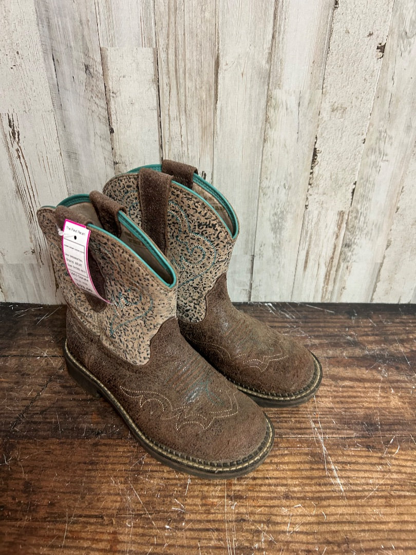 BROWN/TEAL ARIAT LEOPARD FATBABY COWGIRL BOOTS, SHOES A6.5