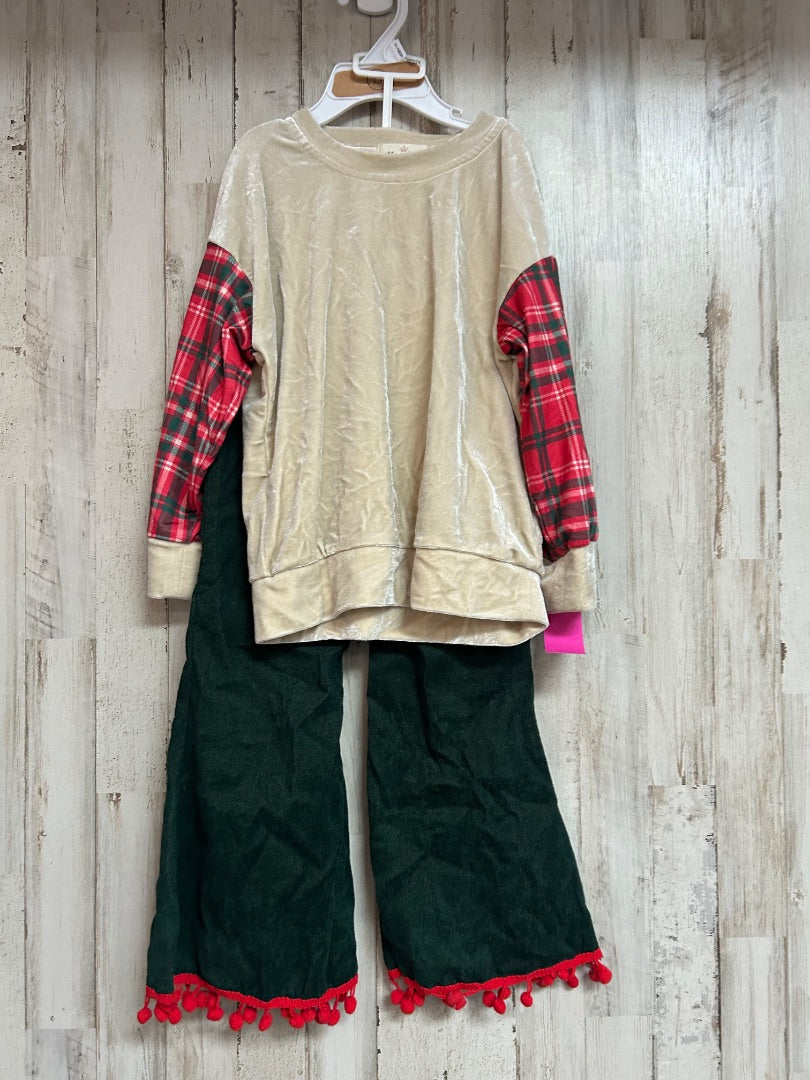 TAN/GREEN MARIE NICOLE 2PC VELVET/CORDURY REINDEER SET, GIRL 5T