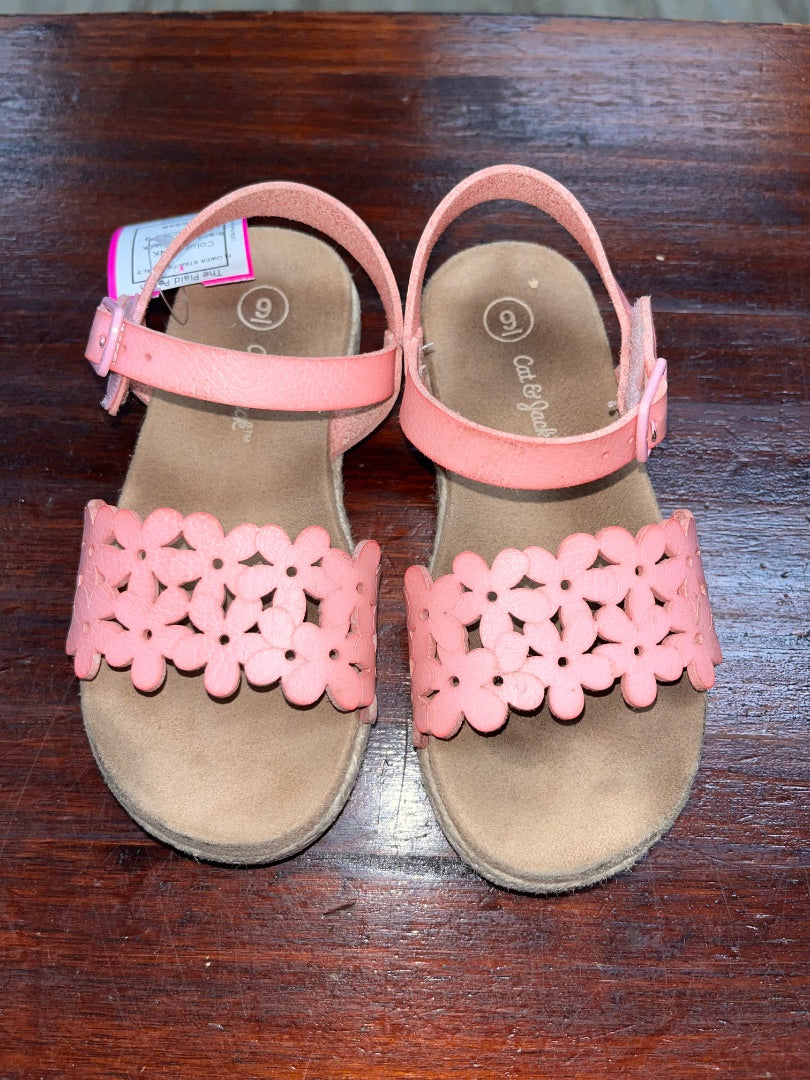 PINK CAT & JACK FLOWER STRAP SANDALS, SHOES 9