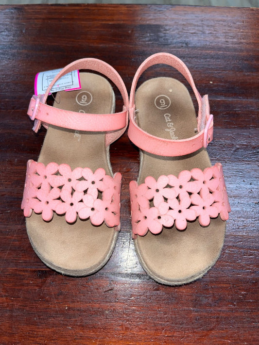PINK CAT & JACK FLOWER STRAP SANDALS, SHOES 9