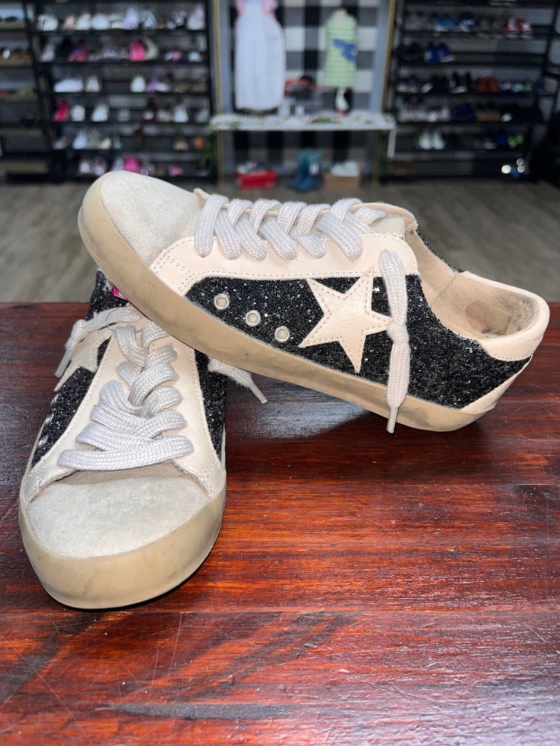 BLACK/TAN SHU SHOP GLITTER STAR SNEAKERS, SHOES Y1
