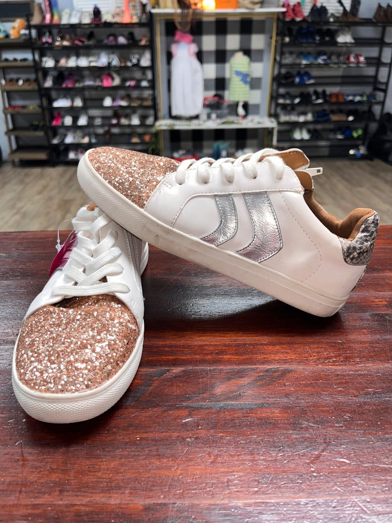 WHITE/ROSE GOLD DOLCE VITA GLITTER TOE SNEAKERS, SHOES Y5