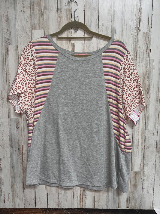GREY ANDRE STRIPE CHEETAH TOP, LADIES 1X