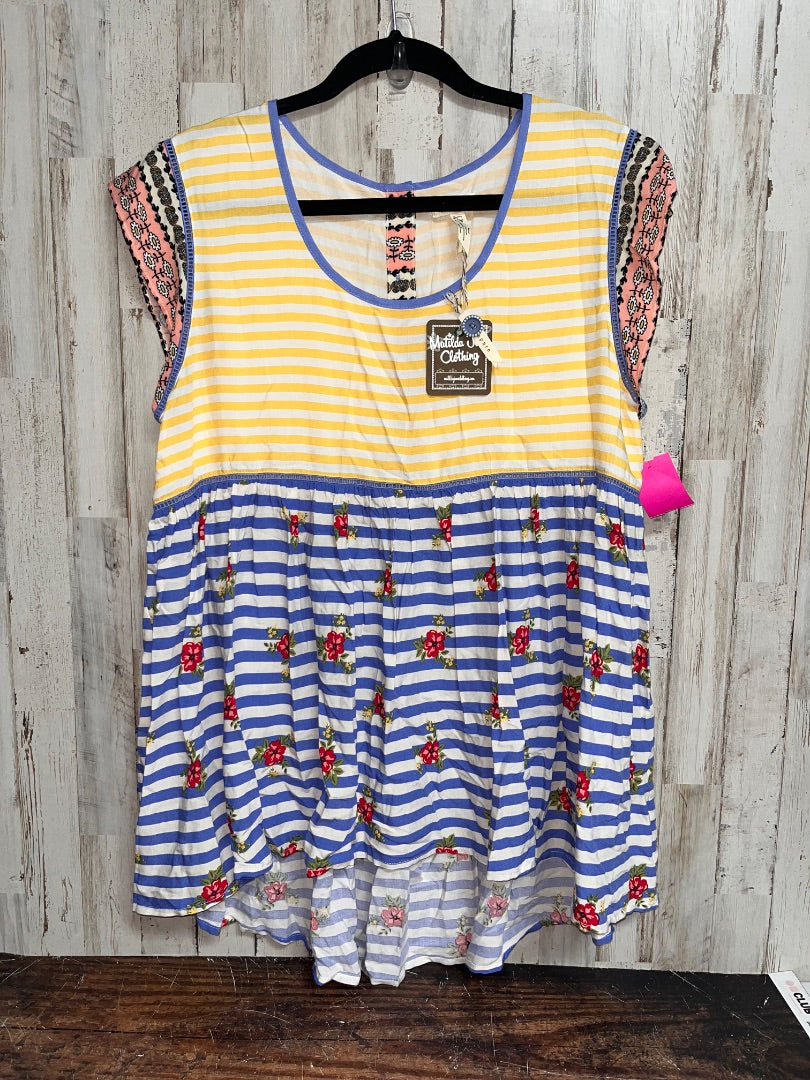 YELLOW/BLUE MATILDA JANE NEW STRIPE FLORAL BABYDOLL TOP, LADIES L