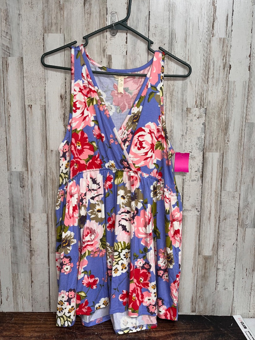BLUE MATILDA JANE FLORAL V NECK TIER TANK, LADIES L
