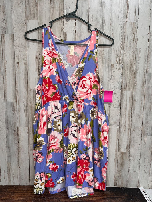 BLUE MATILDA JANE FLORAL V NECK TIER TANK, LADIES L