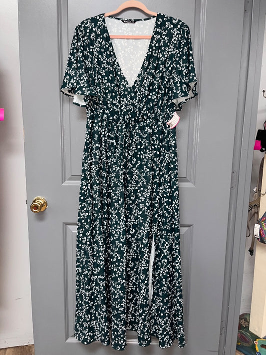 GREEN BLOOMCHIC FLORAL V NECK MAXI SZ 16, LADIES XL