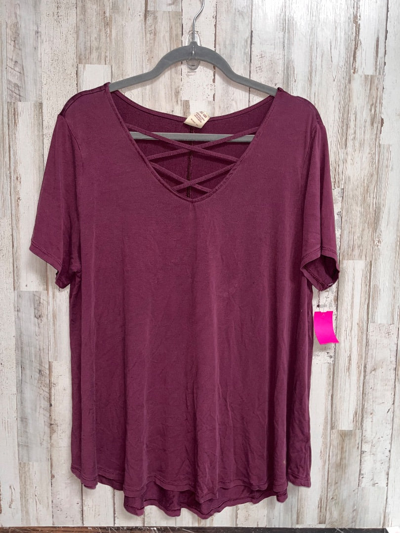 PLUM FADED GLORY CRISS CROSS NECK TEE, LADIES 2X
