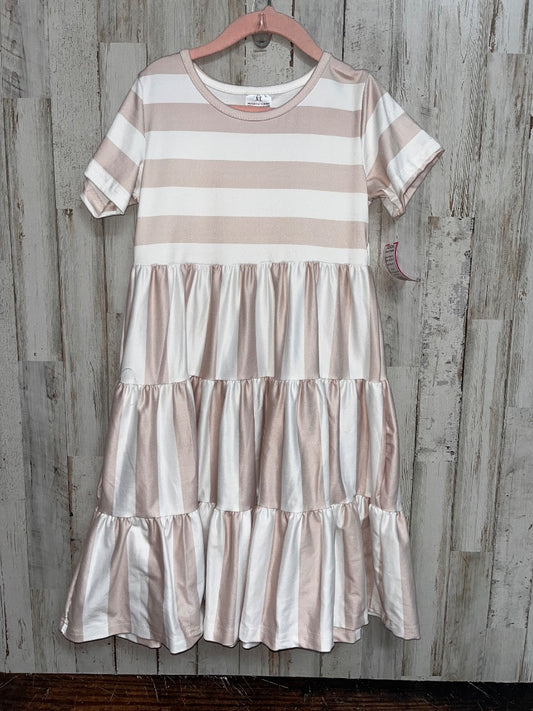 TAN/WHITE BOUTIQUE STRIPE TIER DRESS, GIRL 6/7
