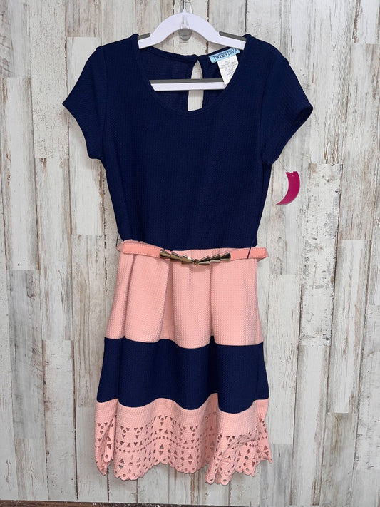 NAVY/PINK TWEEN DIVA BELTED EYELET CUT DRESS, GIRL 8