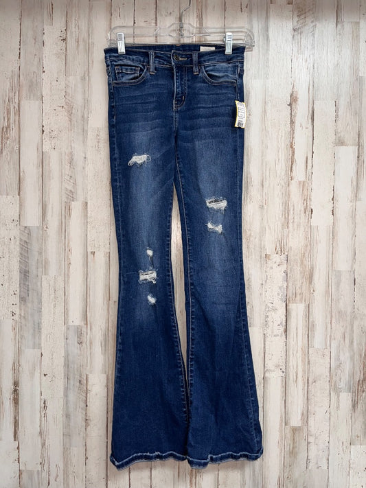 DARK DENIM BRIDGE BY GLY SZ 24 FLARE DISTRESSED JEANS, LADIES XS