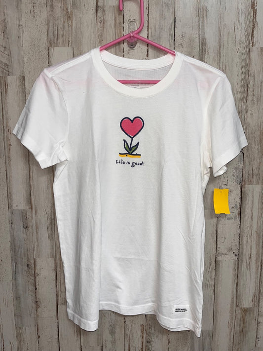 WHITE LIFE IS GOOD NEW HEART FLOWER TEE, LADIES S